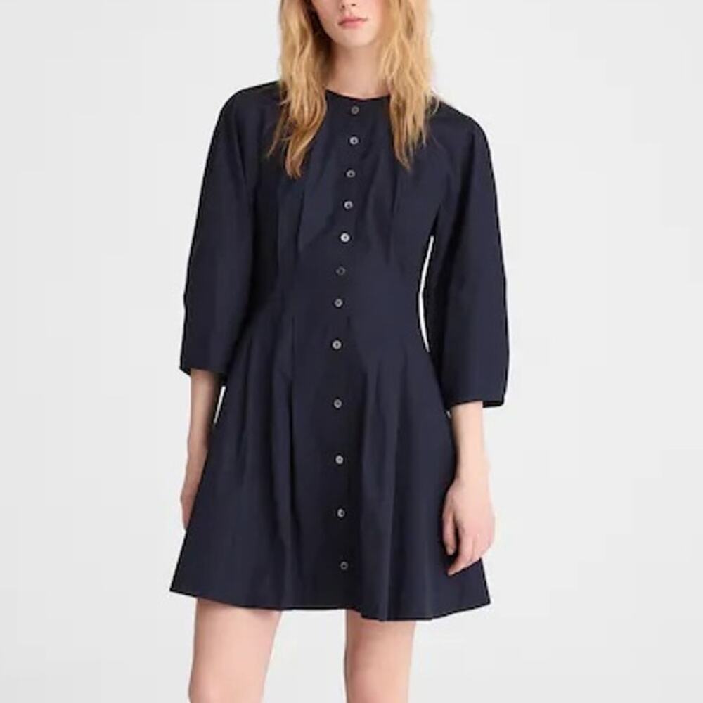 Madewell Sculptural Sleeve Pleated Mini Dress Classic Navy Size 10 NWT